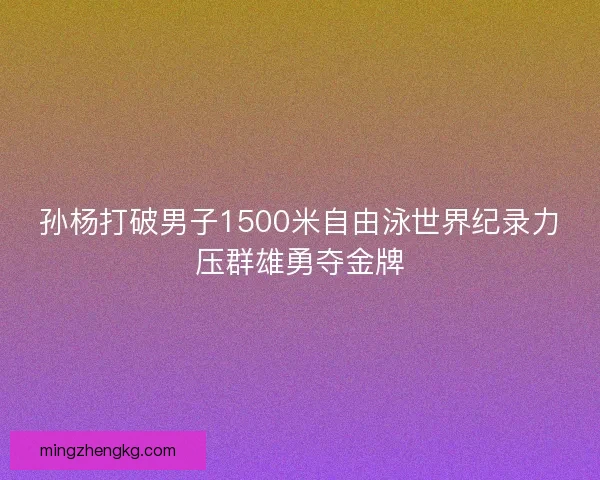 孙杨打破男子1500米自由泳世界纪录力压群雄勇夺金牌